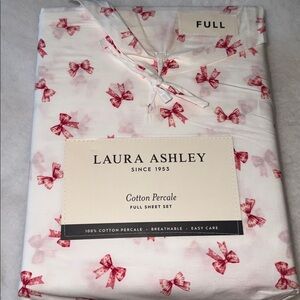 Laura Ashley Christmas Holiday Red Bow Ribbons Sheet Set - Full
